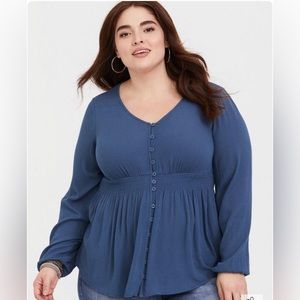 Torrid blue gauze smoked blouse